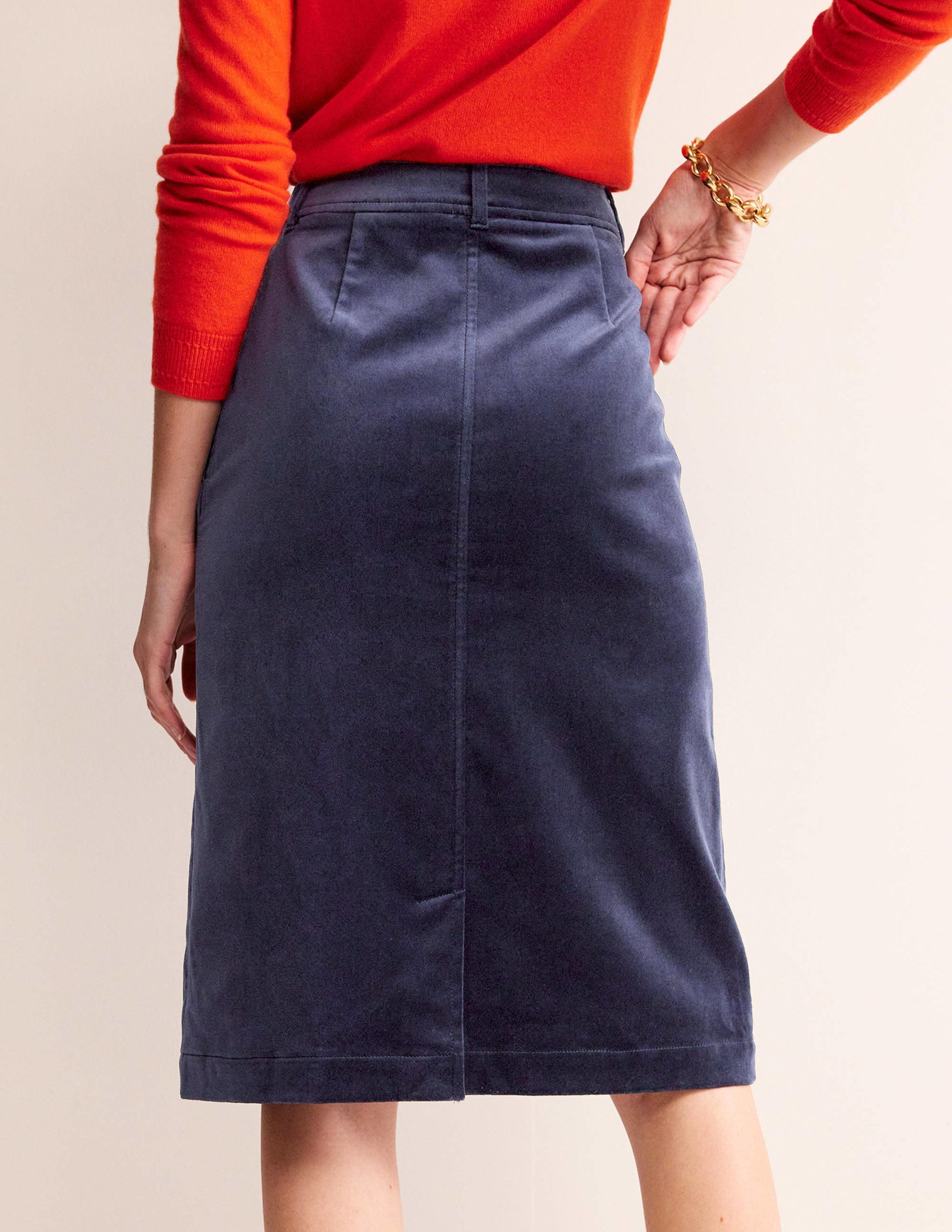 Margot Velvet Midi Skirt-Navy-3