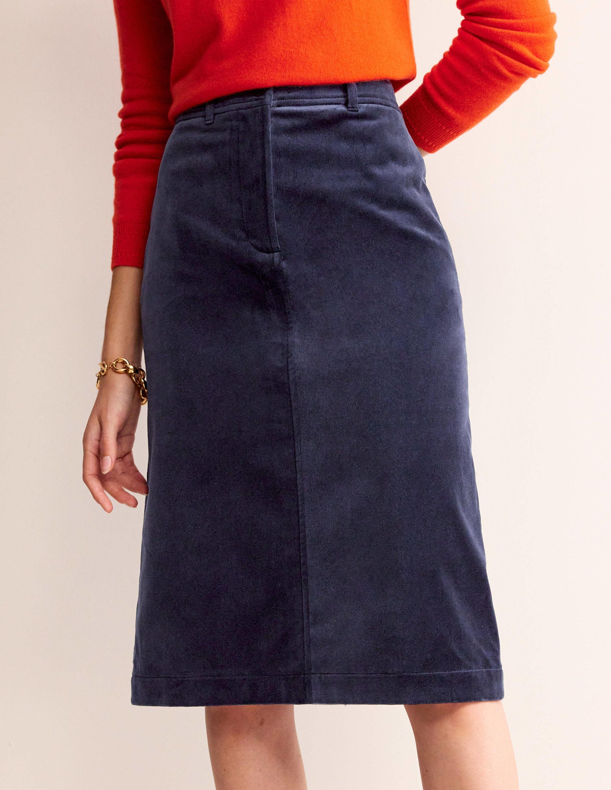 Margot Velvet Midi Skirt-Navy-4