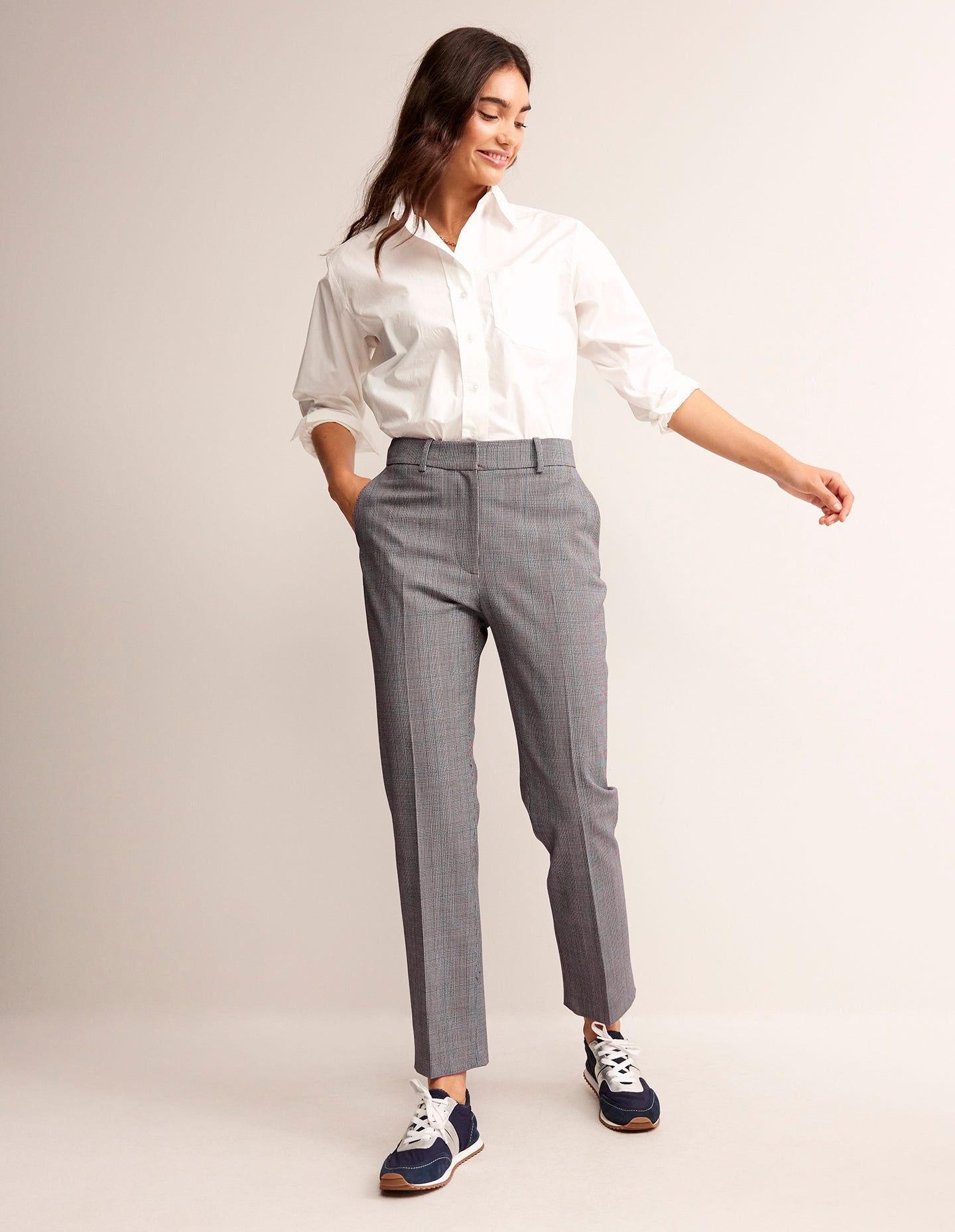 Kew Wool-Twill Trousers-Ivory, Charcoal and Blue Pow