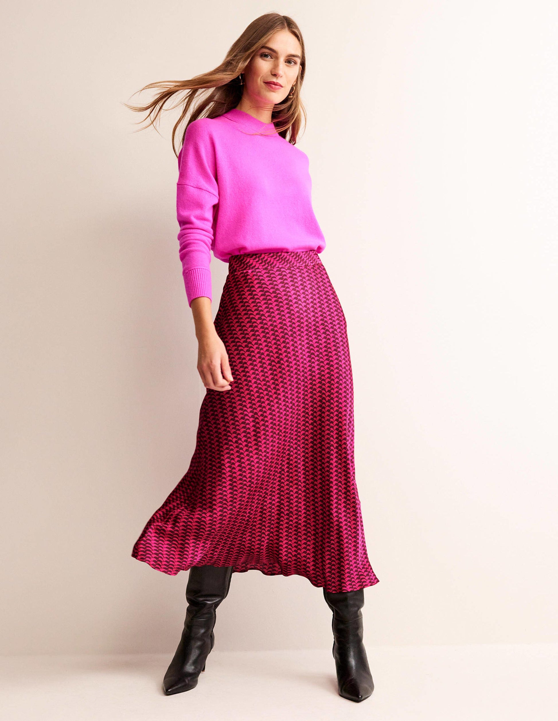 Cecelia Midi Skirt-Vibrant Pink, Geo Fall-1