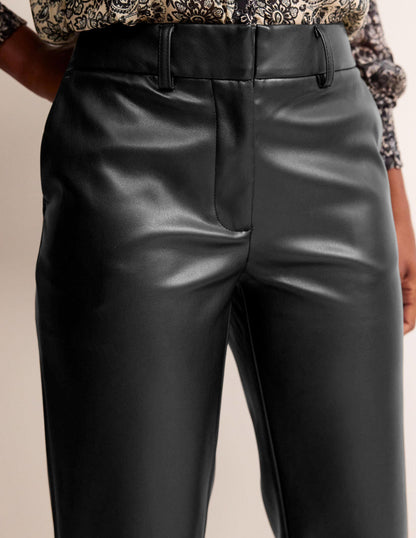 Tapered Faux-Leather Trousers-Black