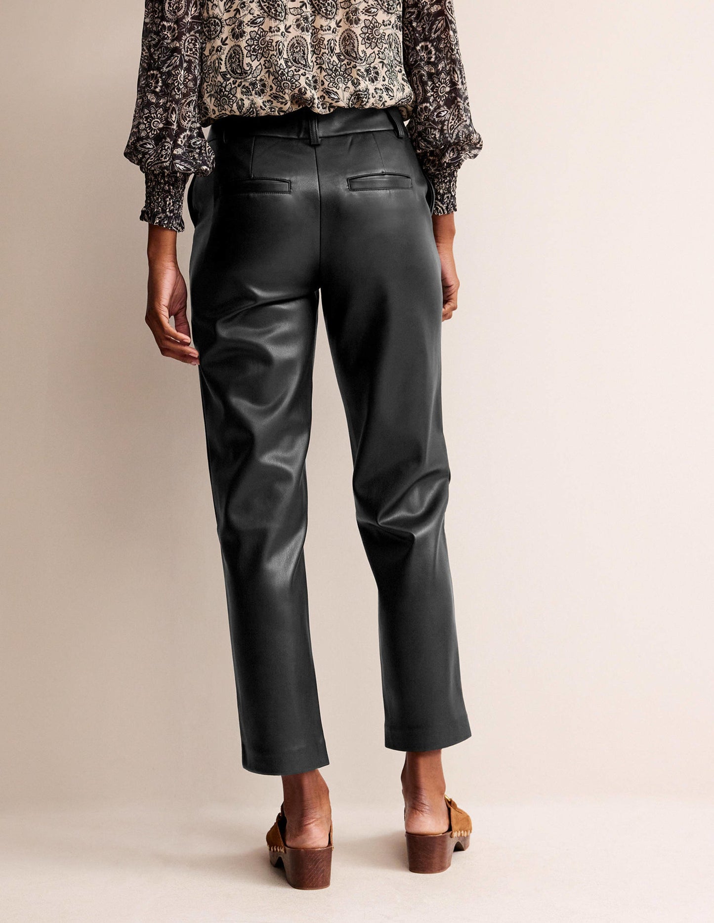 Tapered Faux-Leather Trousers-Black