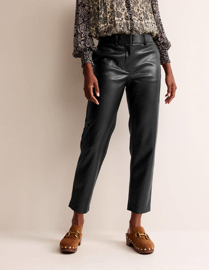 Tapered Faux-Leather Trousers-Black