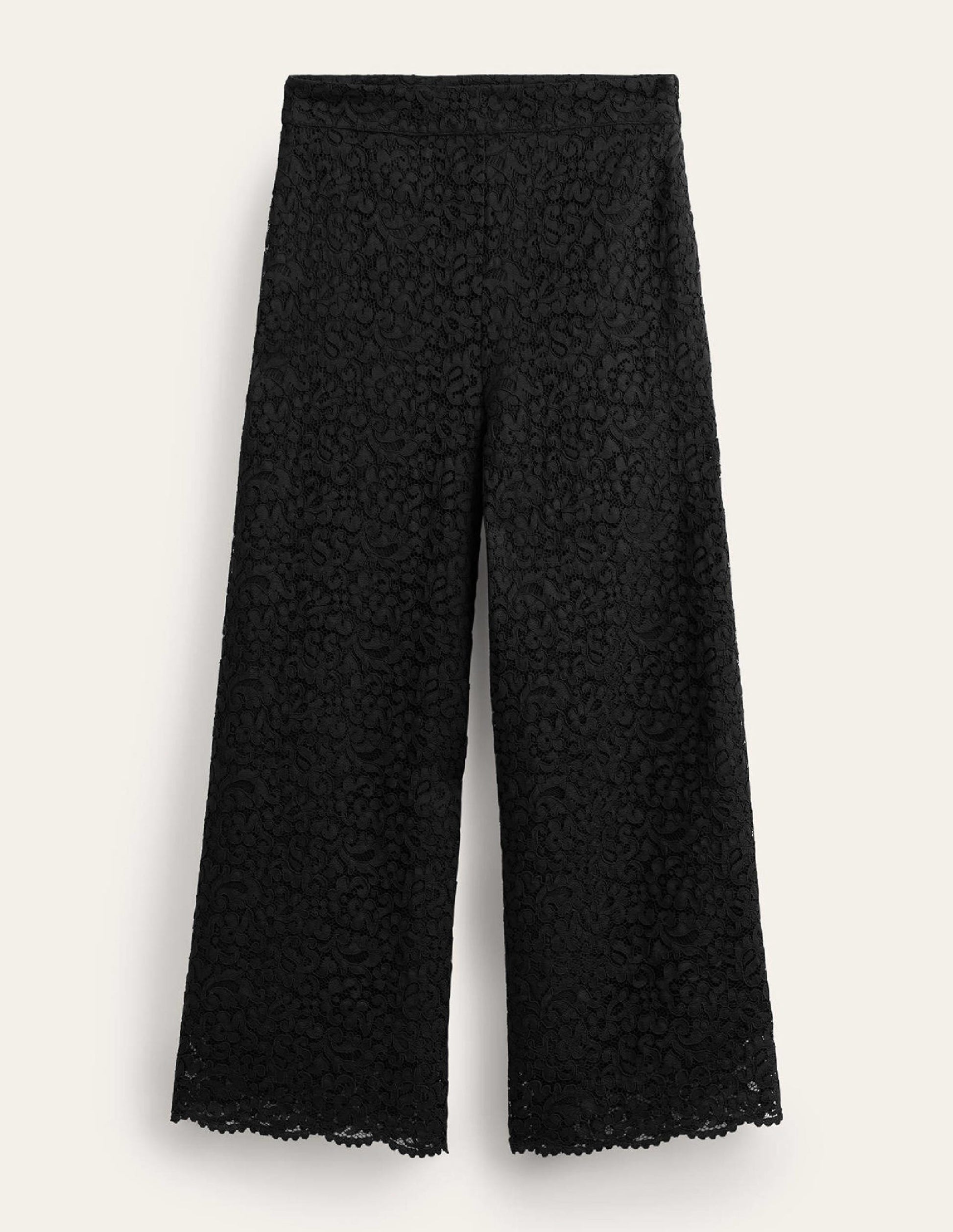 Cropped Wide-Leg Lace Trousers-Black-6