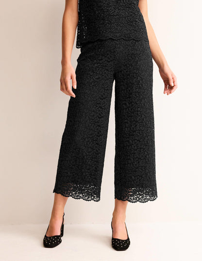 Cropped Wide-Leg Lace Trousers-Black-3