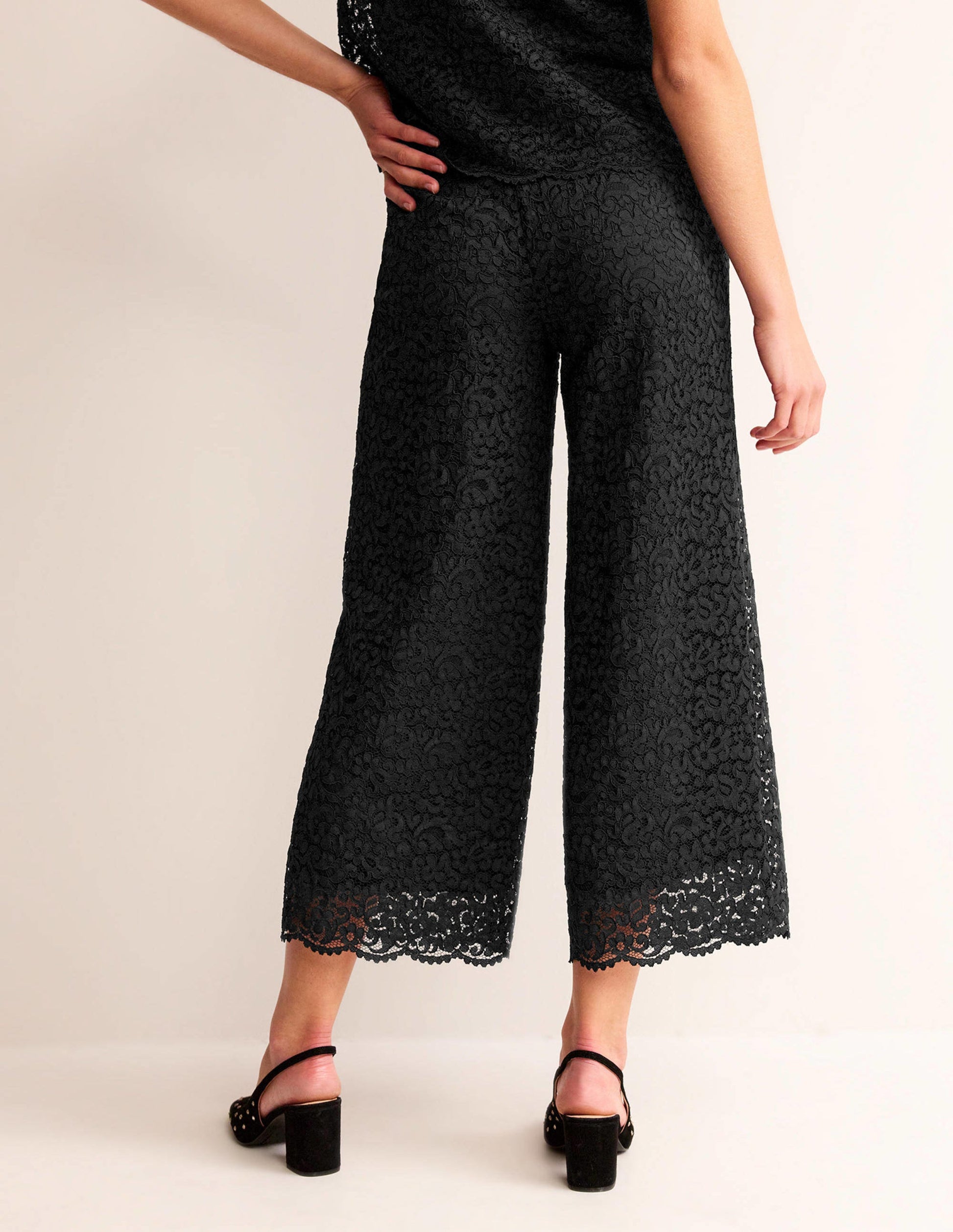 Cropped Wide-Leg Lace Trousers-Black-4
