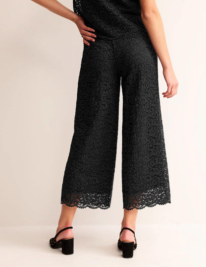 Cropped Wide-Leg Lace Trousers-Black-4
