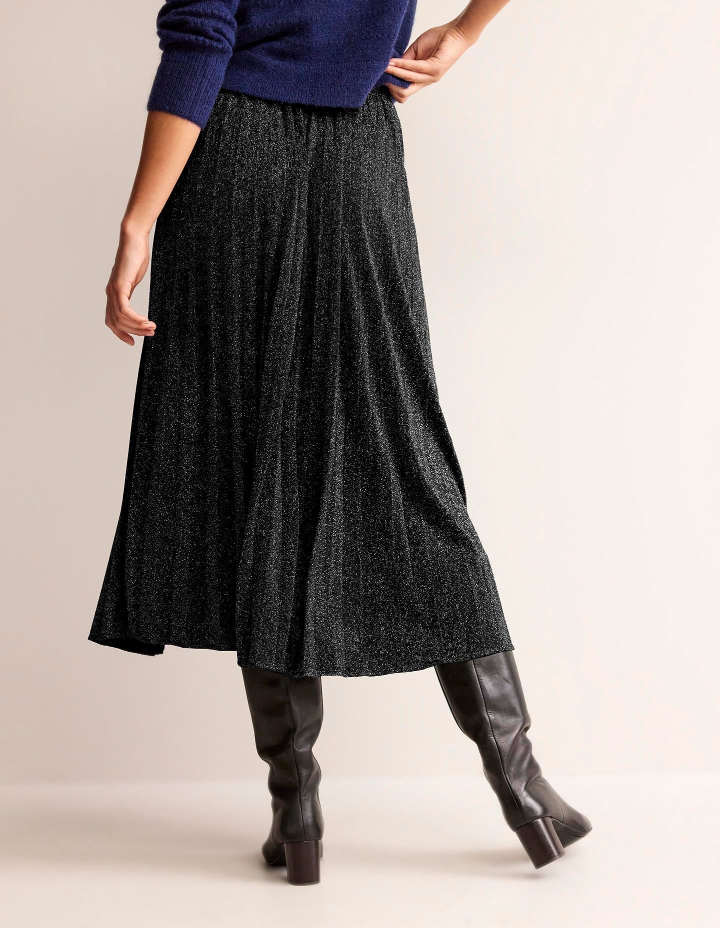 Jersey Metallic Pleated Skirt-Black Sparkle