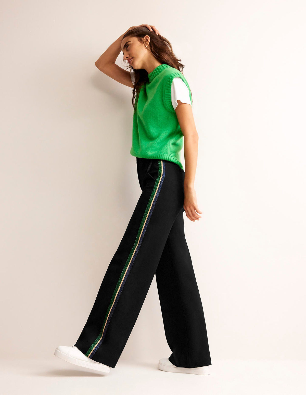 Westbourne Ponte Trousers-Black with Metallic Stripe - Image 1
