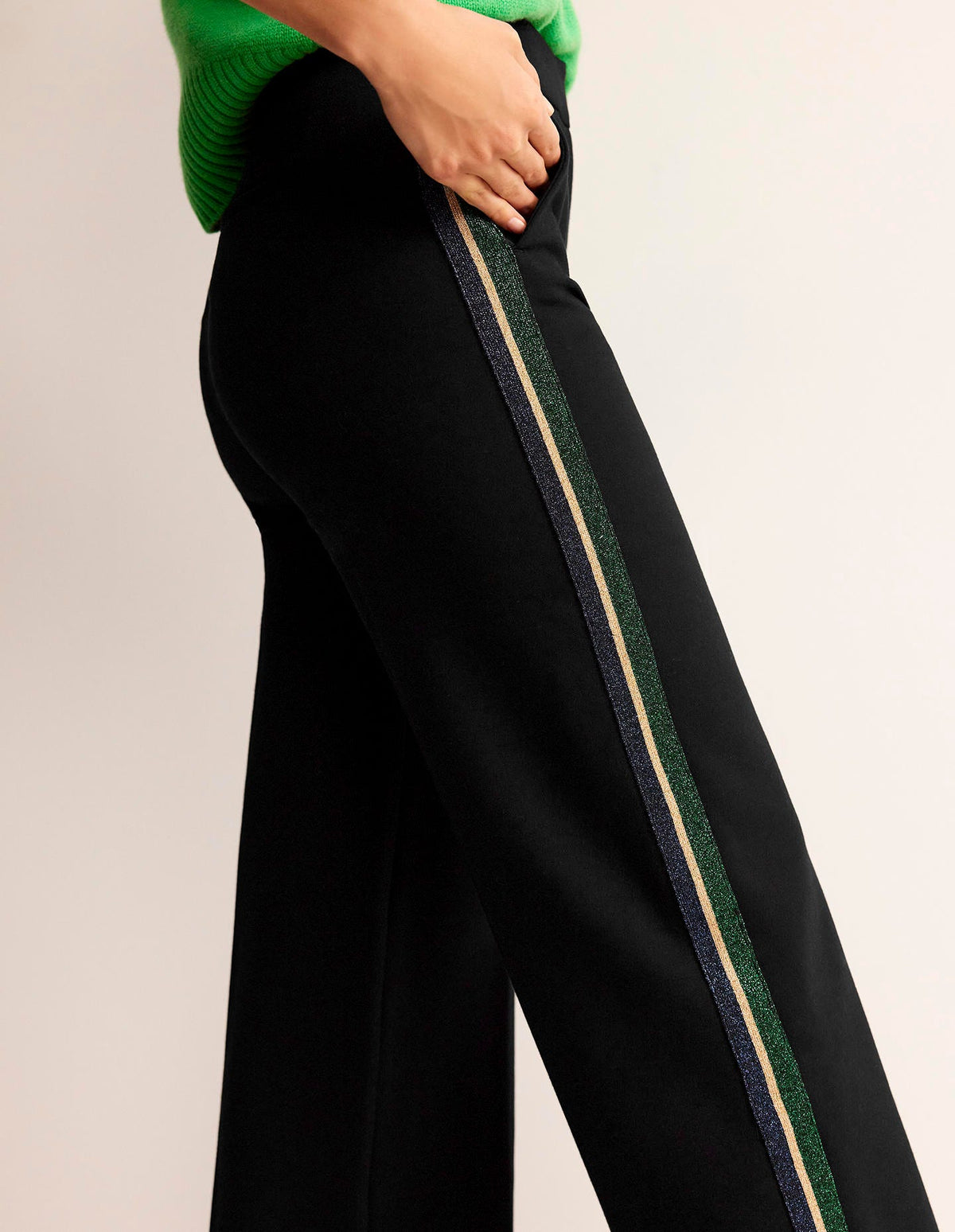 Westbourne Ponte Trousers-Black with Metallic Stripe - Image 2