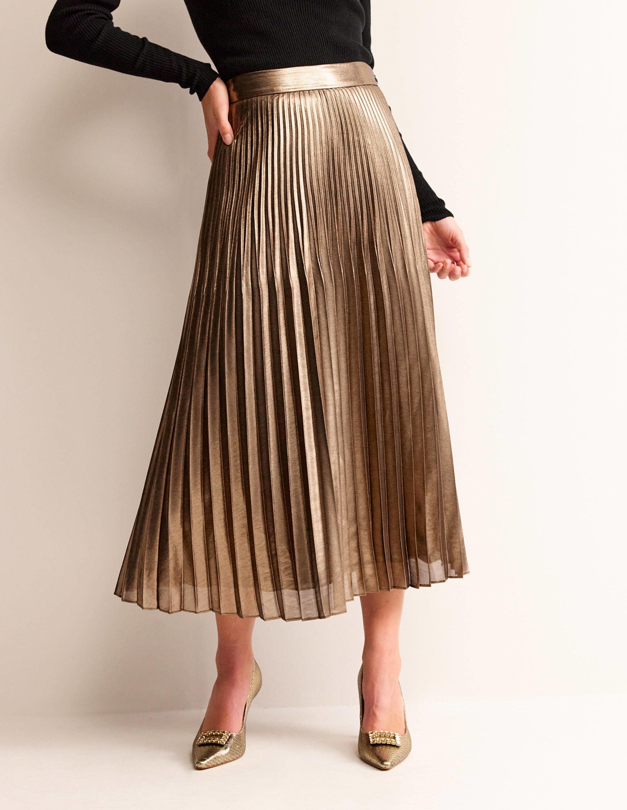 Camilla Metallic Midi Skirt-Black Gold - Image 4
