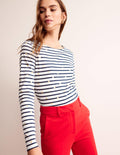 Ella Long Sleeve Breton-Ivory, Navy Foil Dot