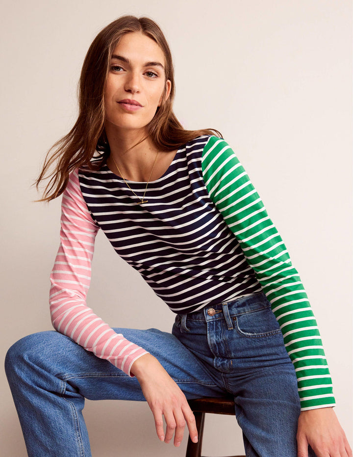 Ella Long Sleeve Breton-Green, Navy Hotch