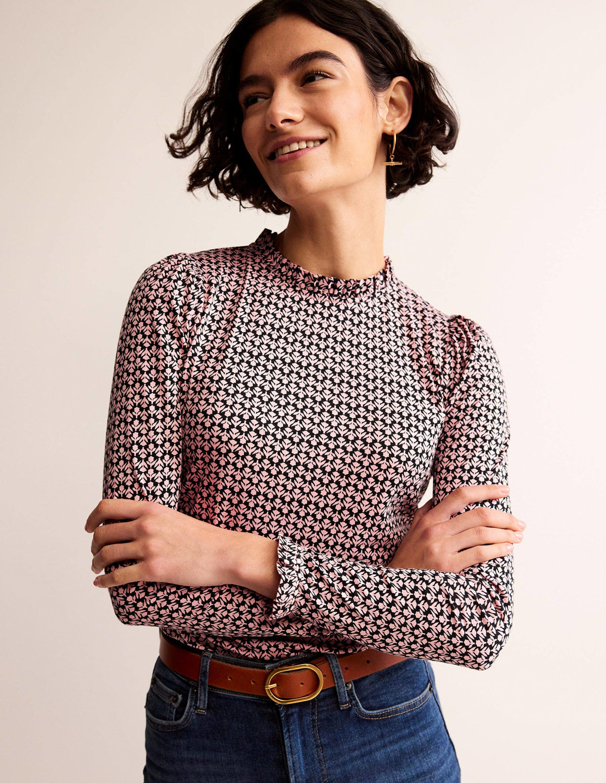 Supersoft Frill Detail Top-Black and Milkshake, Tulip Pop - Image 4