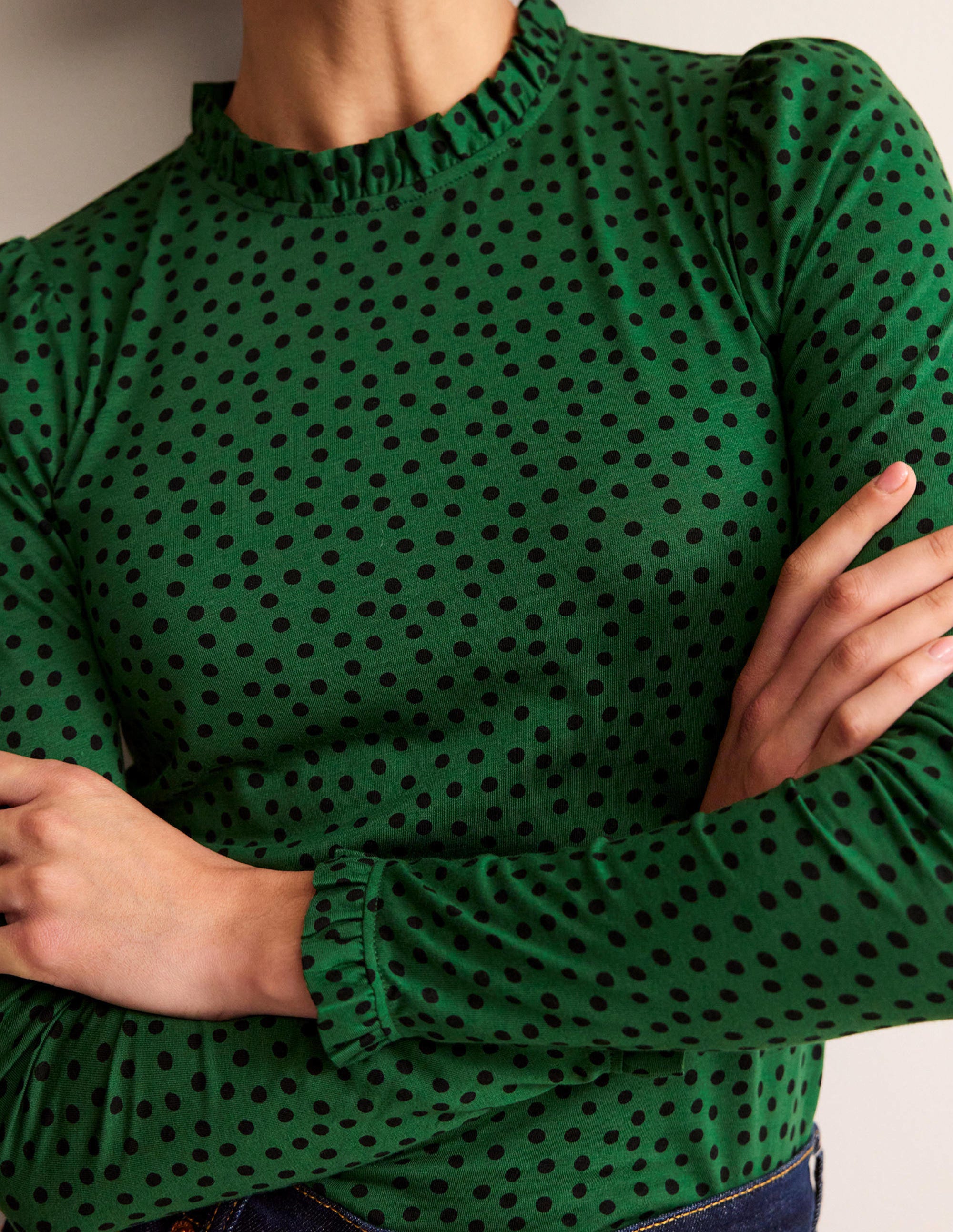 Supersoft Frill Detail Top-Amazon Green, Abstract Dot - Image 2