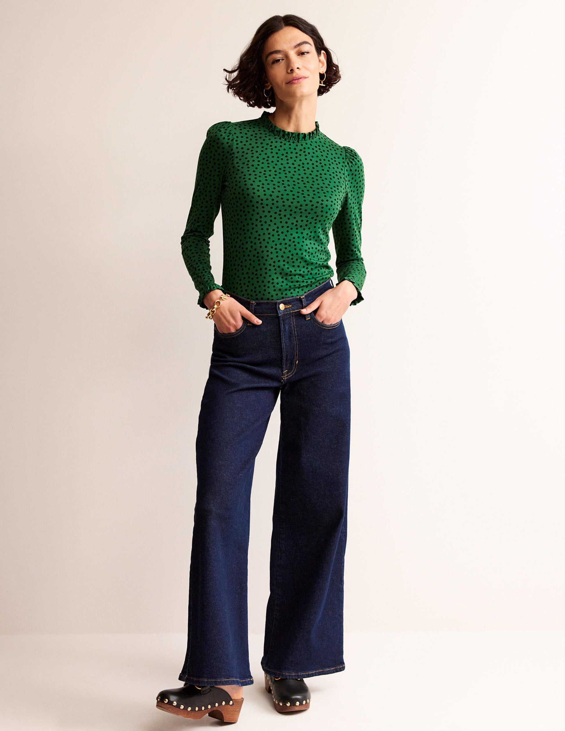 Supersoft Frill Detail Top-Amazon Green, Abstract Dot-3