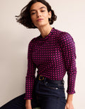 Supersoft Frill Detail Top-Vibrant Pink, Abstract Diamond