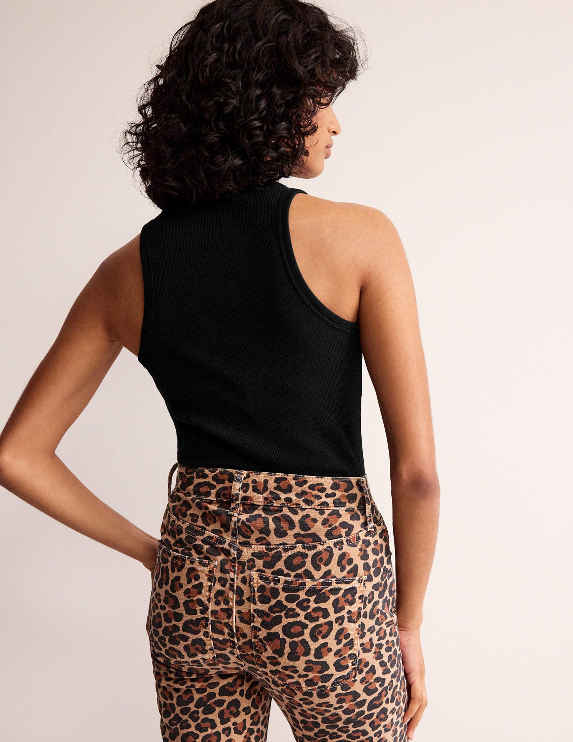 Cotton Ribbed Vest-Black-3