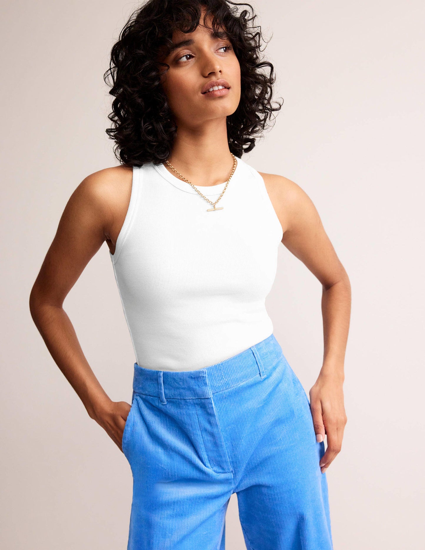 Cotton Ribbed Vest-White