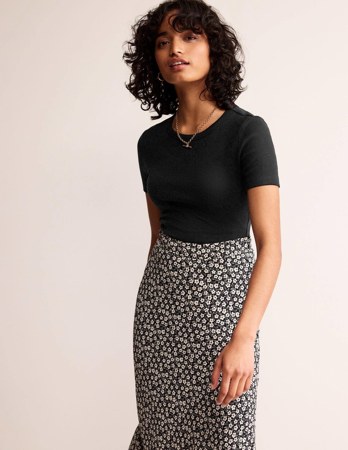 Cotton Ribbed T-Shirt-Black