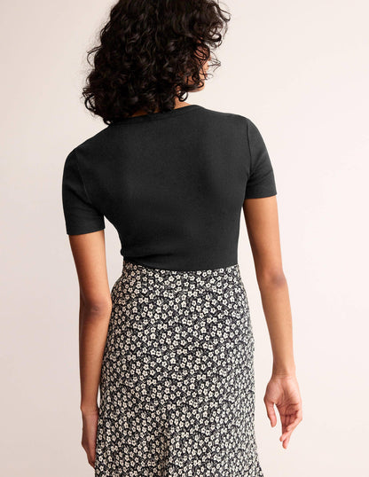 Cotton Ribbed T-Shirt-Black-3