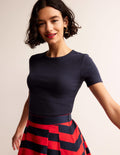 Cotton Ribbed T-Shirt-Navy