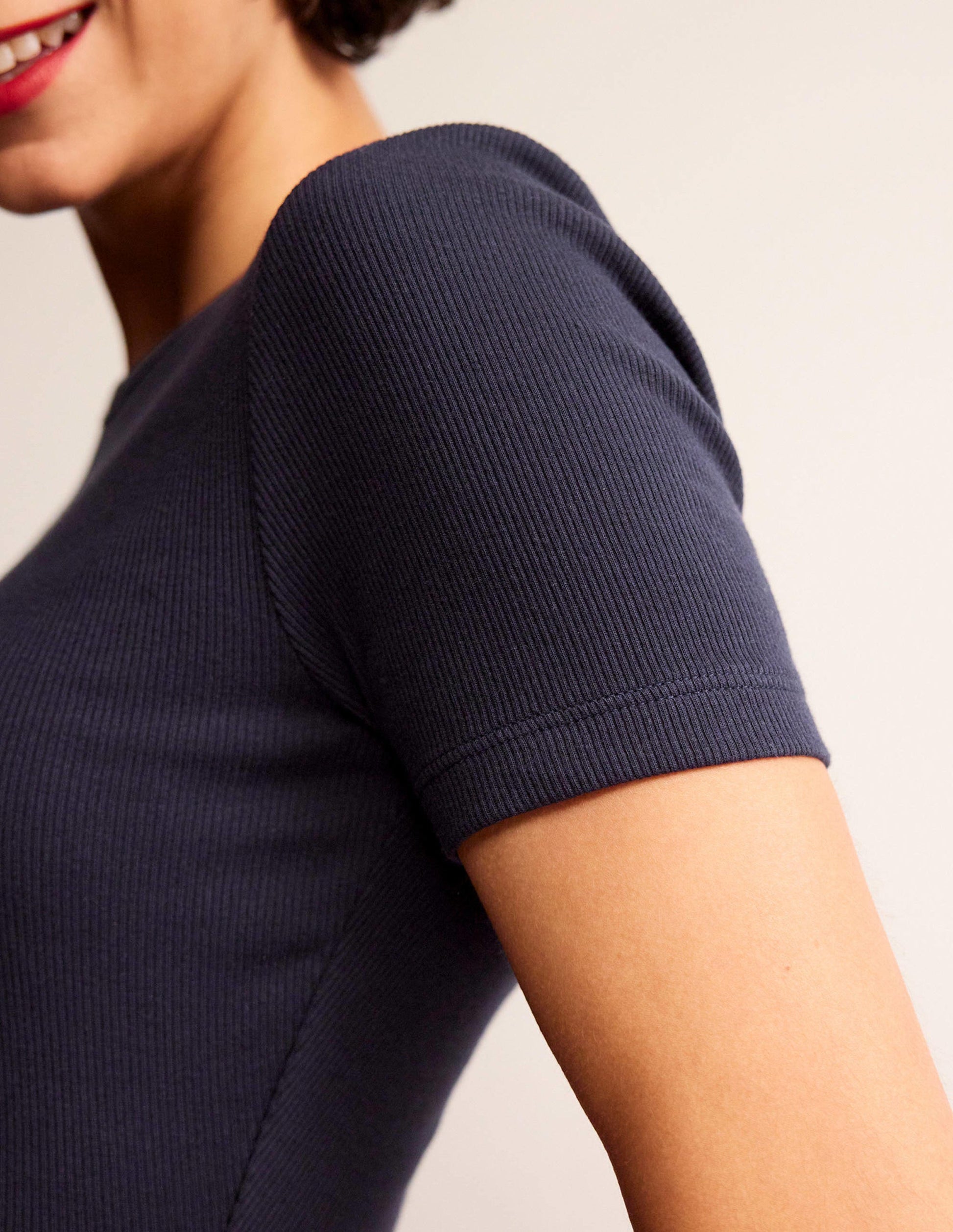 Cotton Ribbed T-Shirt-Navy-2