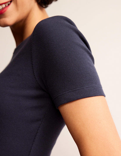 Cotton Ribbed T-Shirt-Navy-2