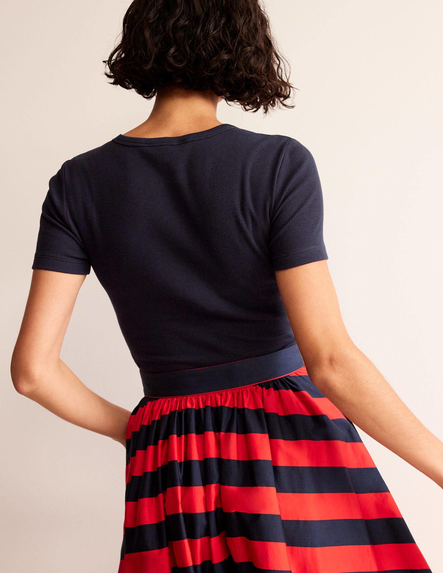 Cotton Ribbed T-Shirt-Navy