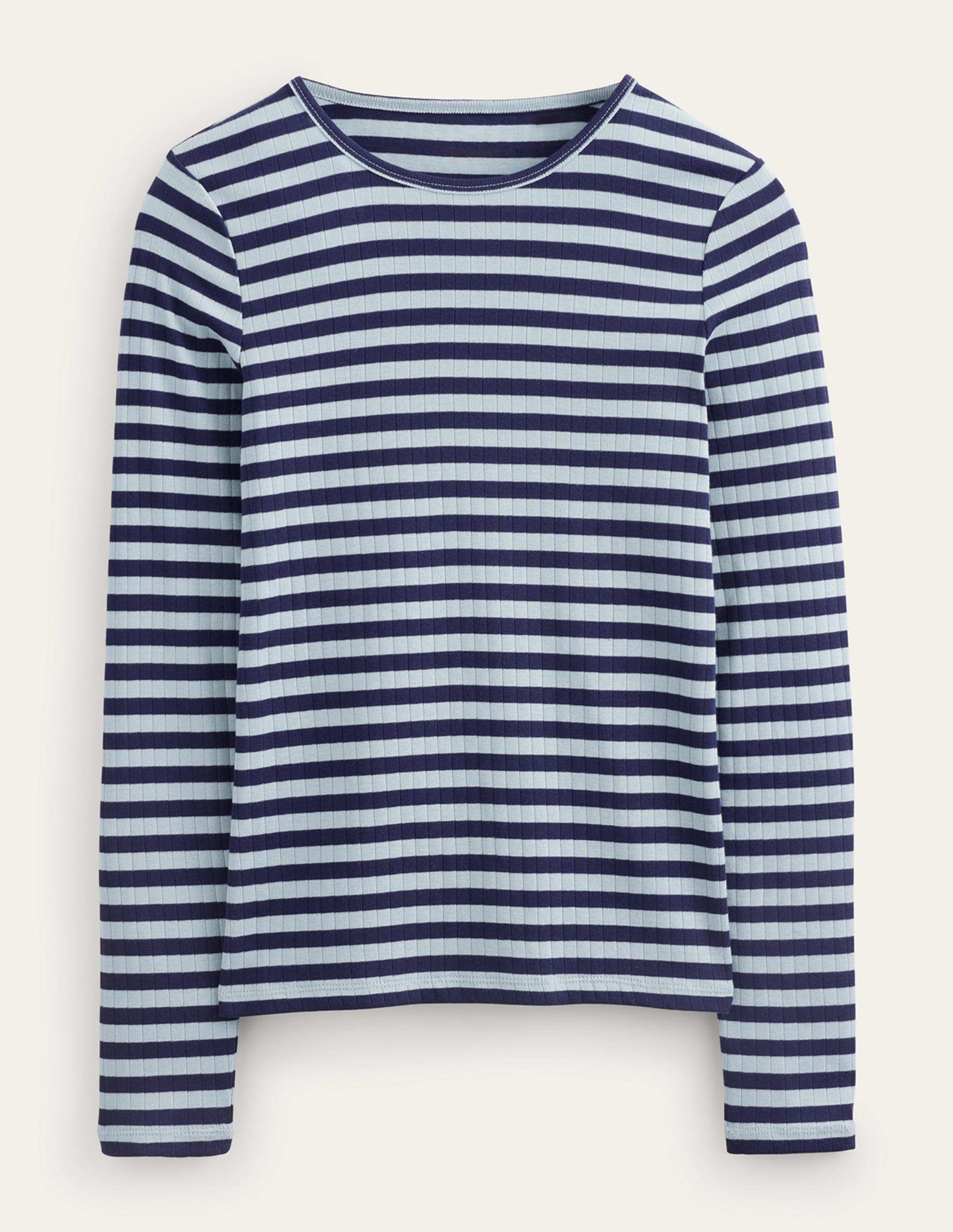 Anna Rib Crew T-Shirt-Heron Blue, French Navy