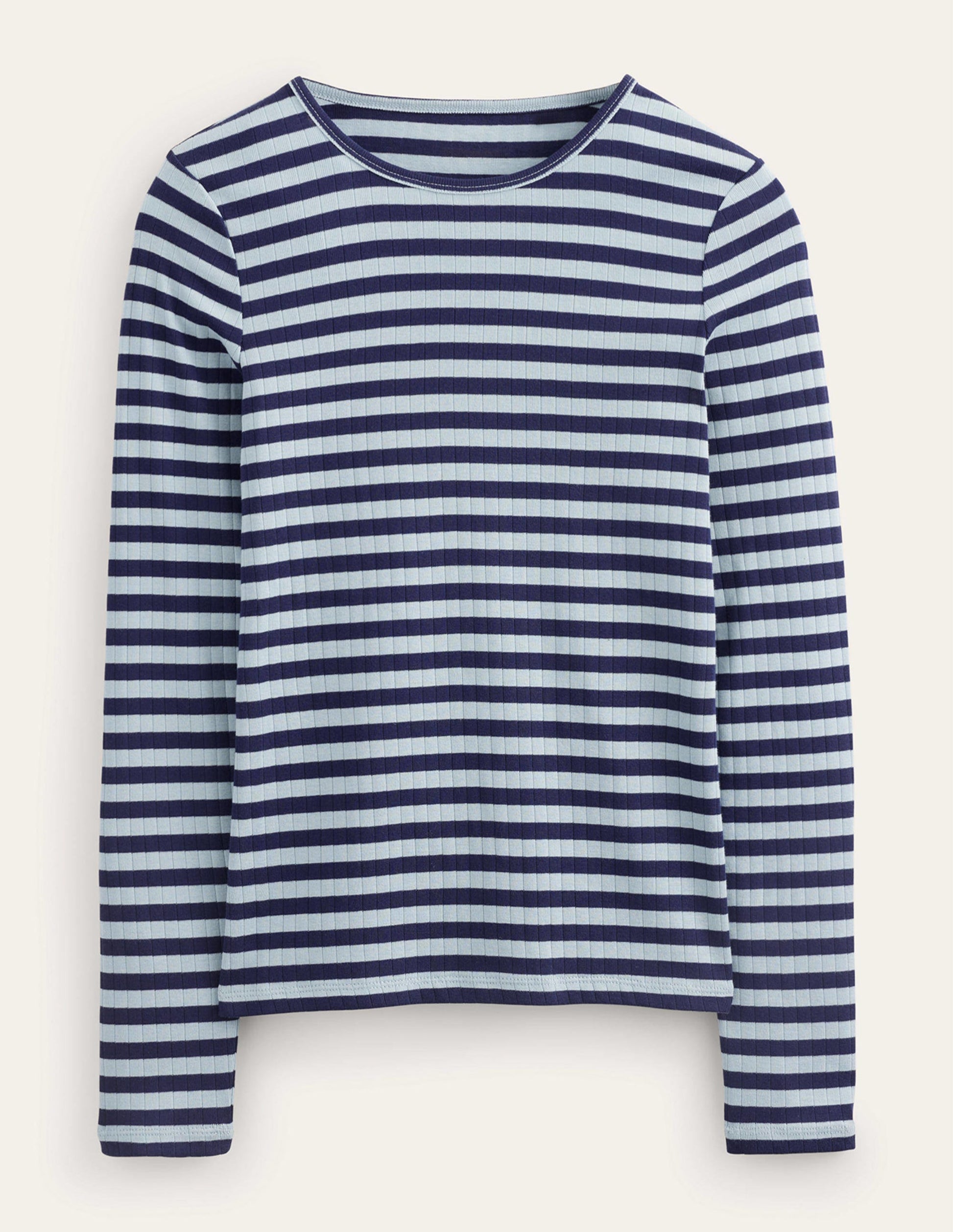 Anna Rib Crew T-Shirt-Heron Blue, French Navy-5