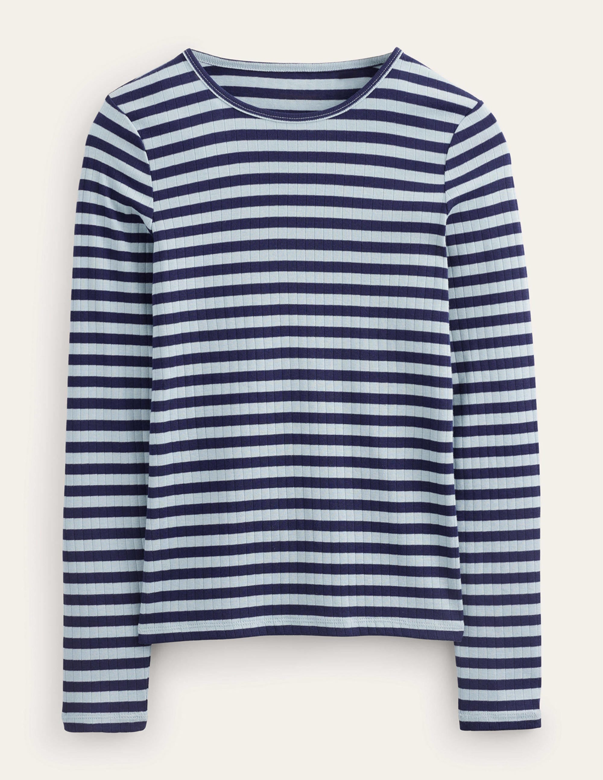 Anna Rib Crew T-Shirt-Heron Blue, French Navy - Image 5