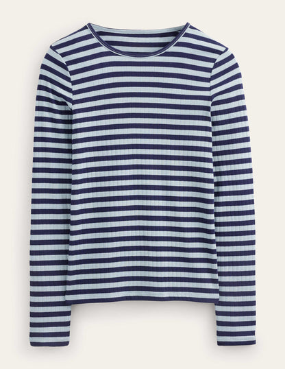 Anna Rib Crew T-Shirt-Heron Blue, French Navy-5