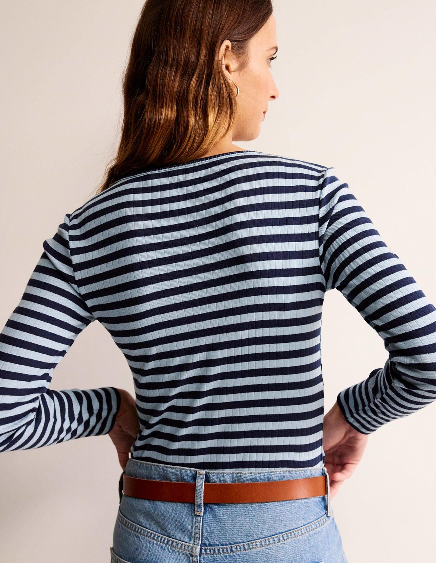 Anna Rib Crew T-Shirt-Heron Blue, French Navy