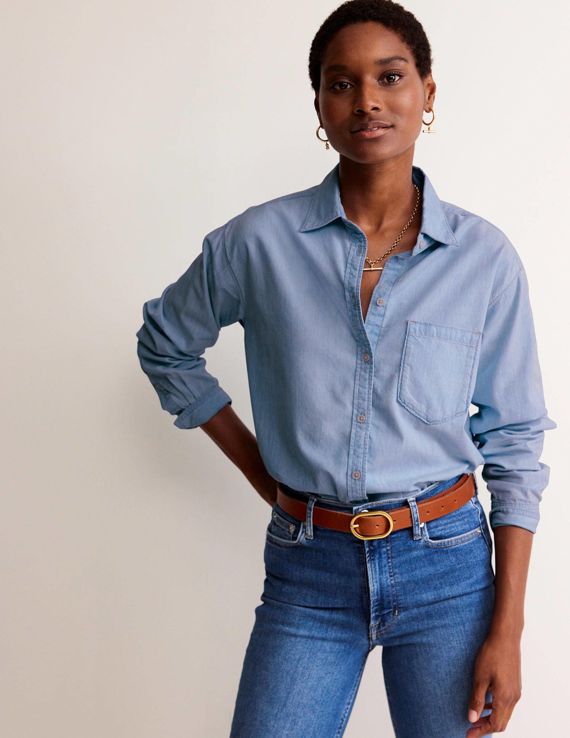 Relaxed Chambray Shirt-Light Denim-1