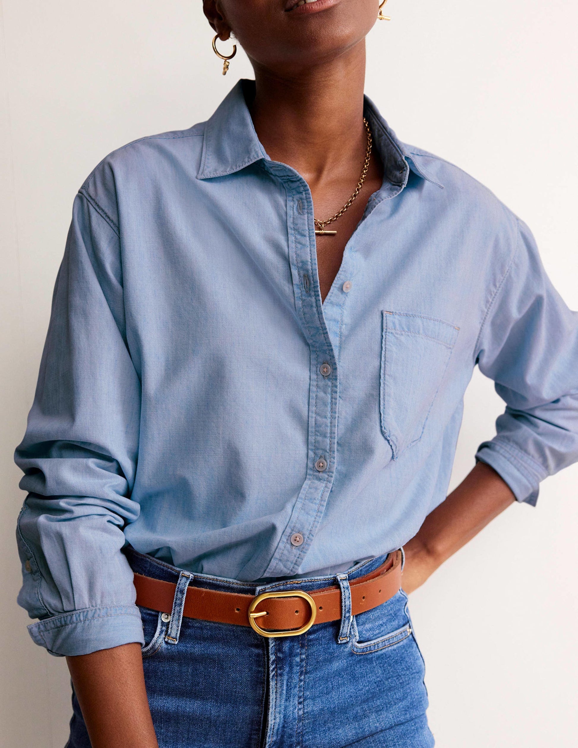 Relaxed Chambray Shirt-Light Denim-4