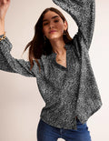 High-Neck Printed Top-Black, Pome Sprig