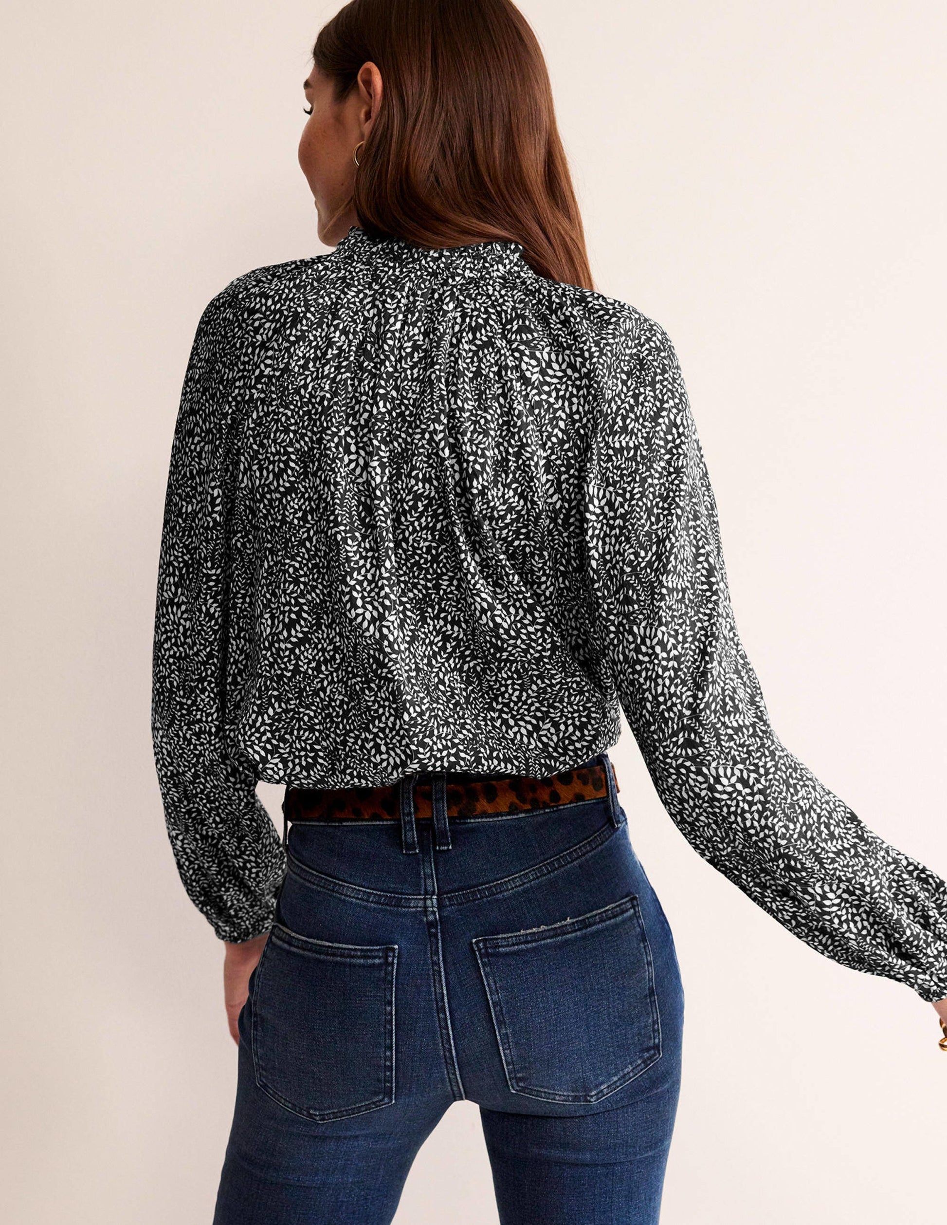 High-Neck Printed Top-Black, Pome Sprig-3
