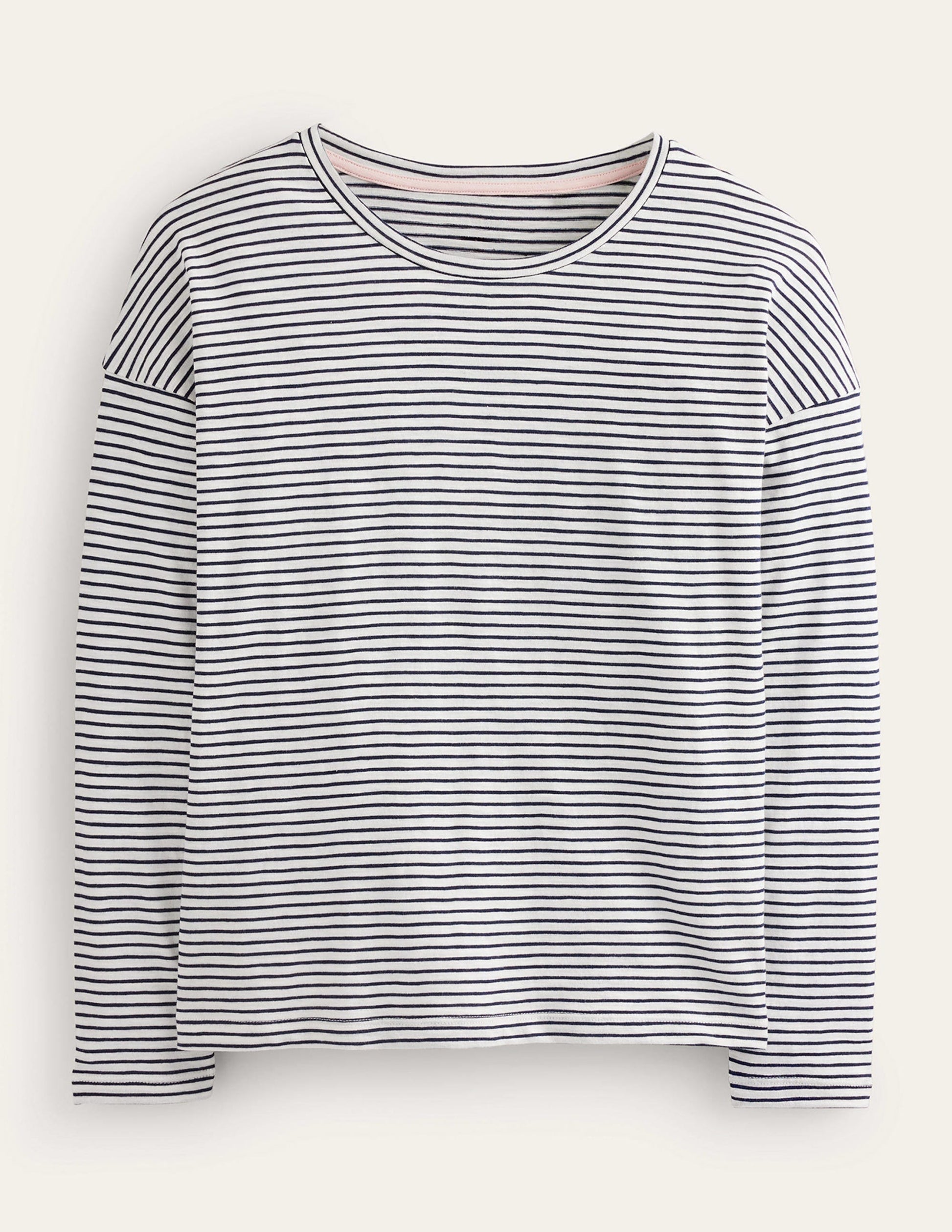 Cotton Dropped Shoulder Top-Ivory, Navy-5