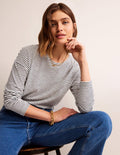 Cotton Dropped Shoulder Top-Ivory, Navy