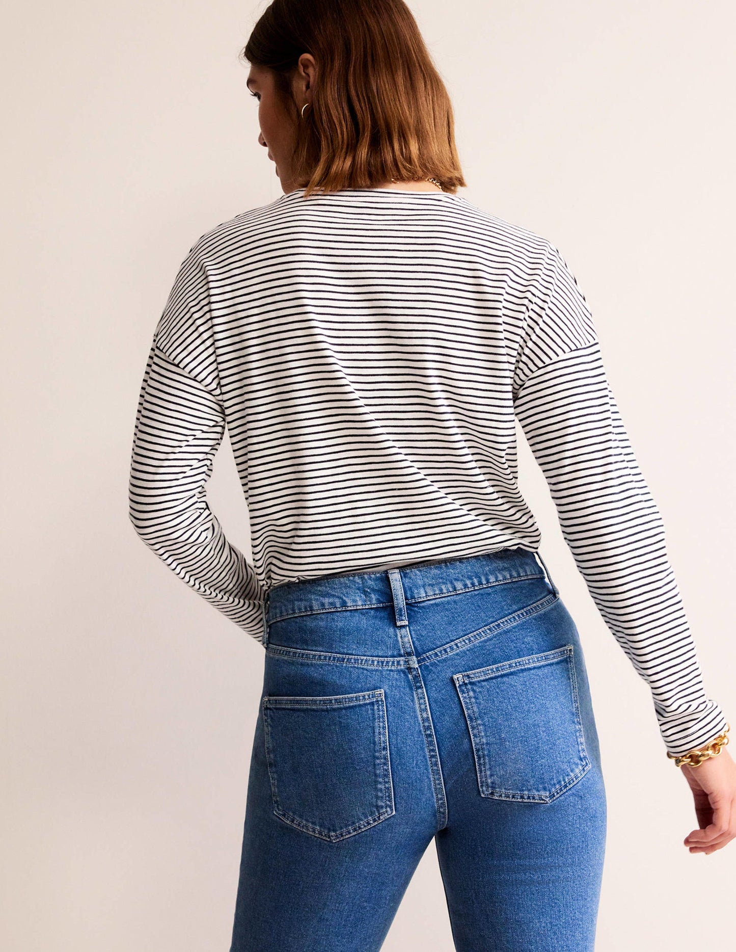 Cotton Dropped Shoulder Top-Ivory, Navy