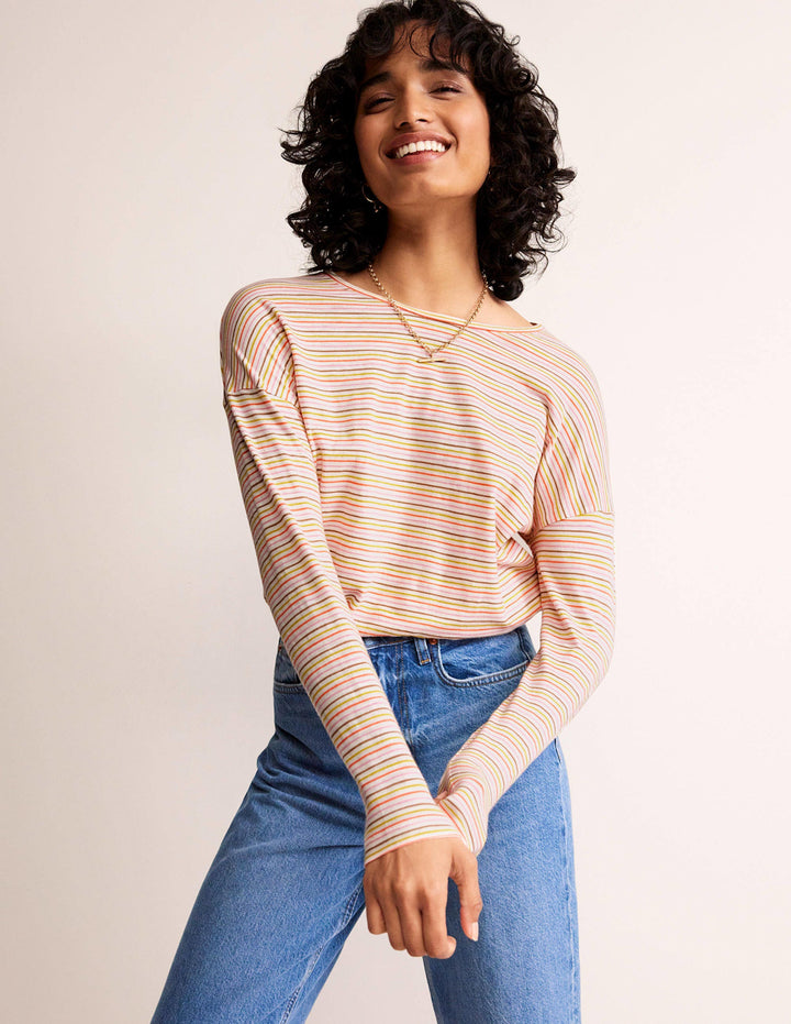 Cotton Dropped Shoulder Top-Ivory, Multi