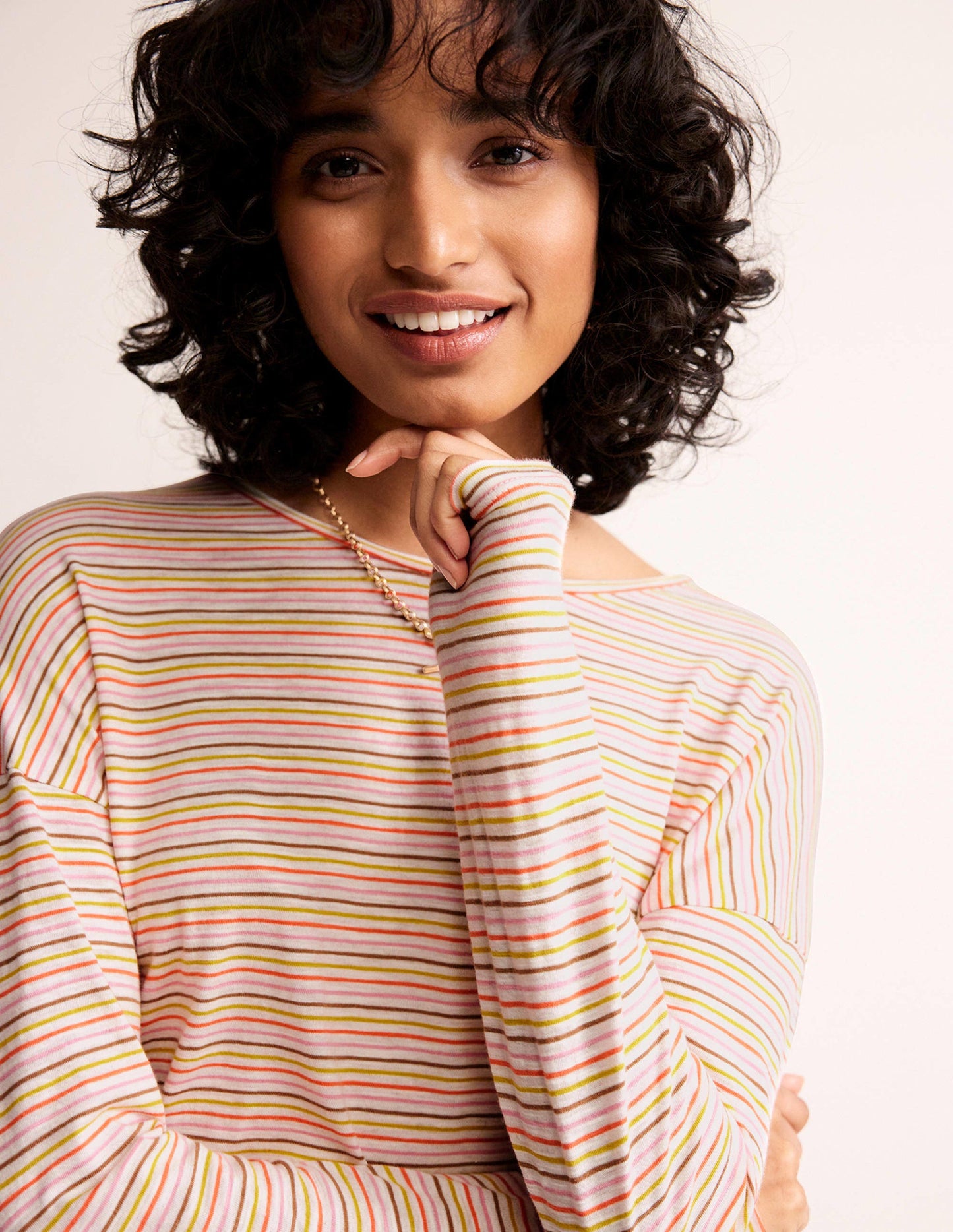 Cotton Dropped Shoulder Top-Ivory, Multi