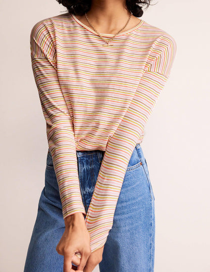 Cotton Dropped Shoulder Top-Ivory, Multi-4