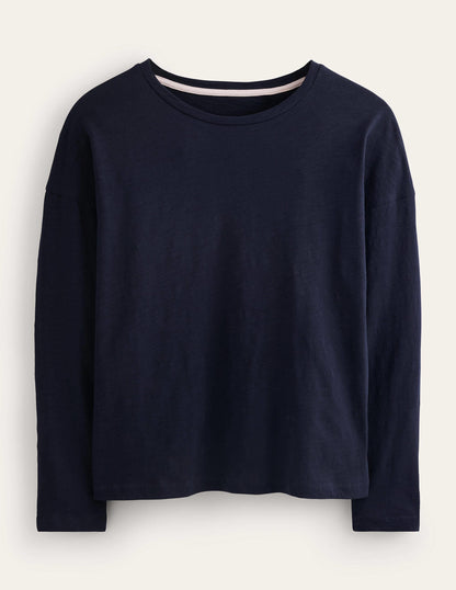 Cotton Dropped Shoulder Top-Navy-5