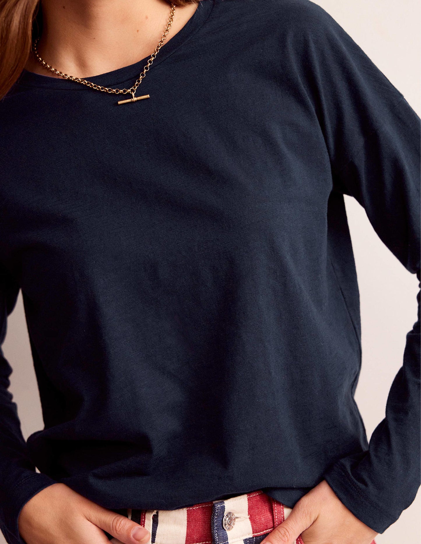 Cotton Dropped Shoulder Top-Navy