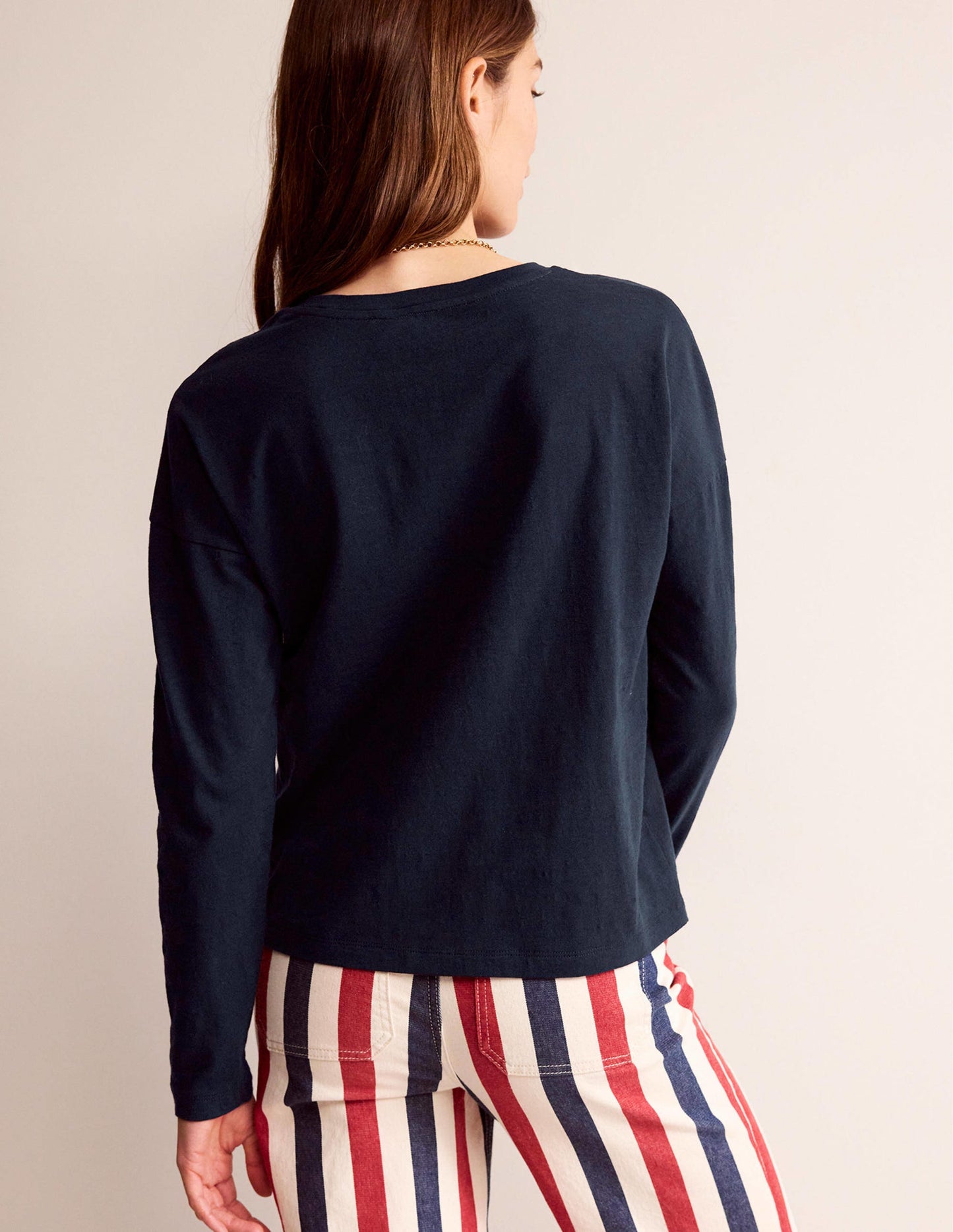 Cotton Dropped Shoulder Top-Navy