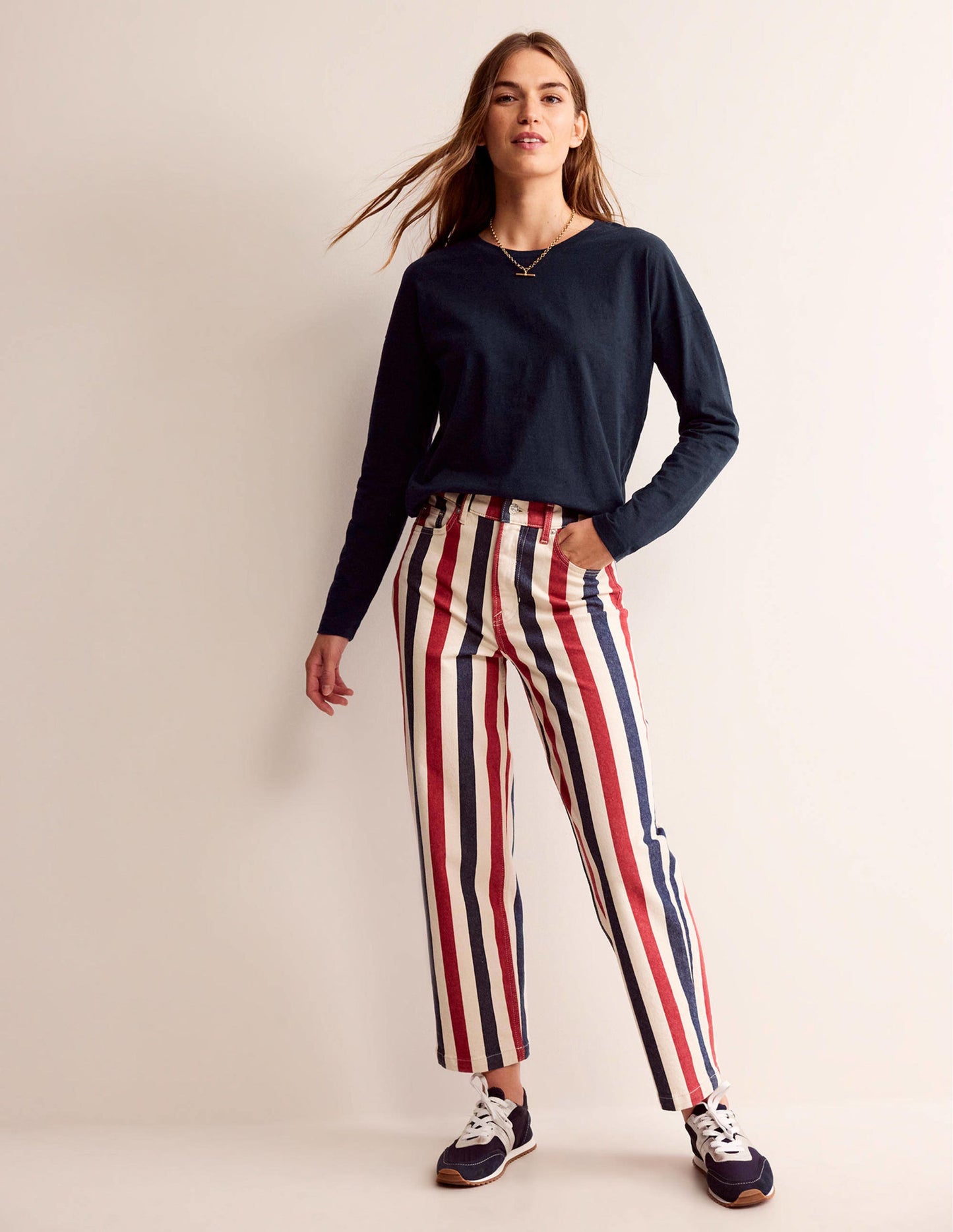 Cotton Dropped Shoulder Top-Navy