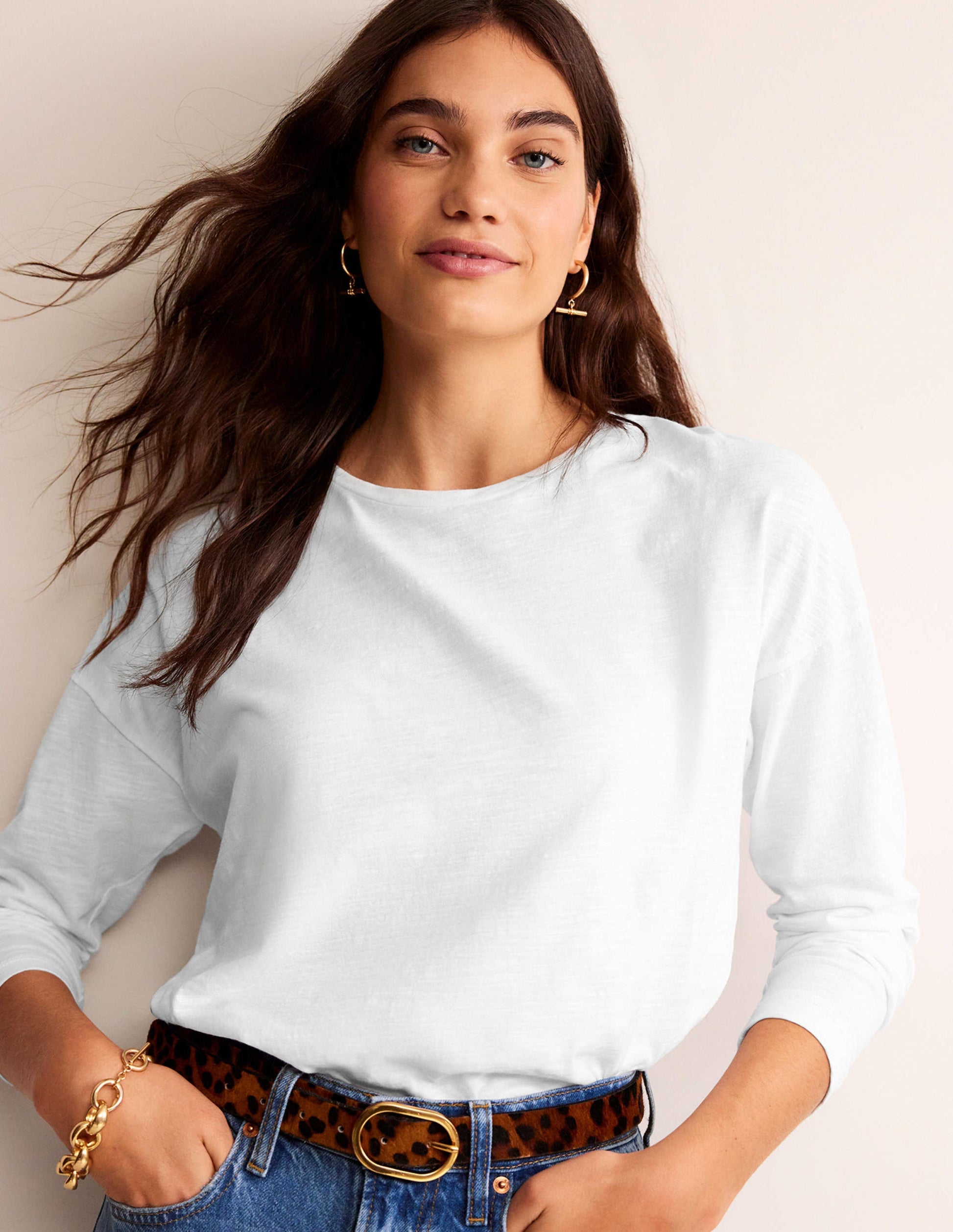 Cotton Dropped Shoulder Top-White-1