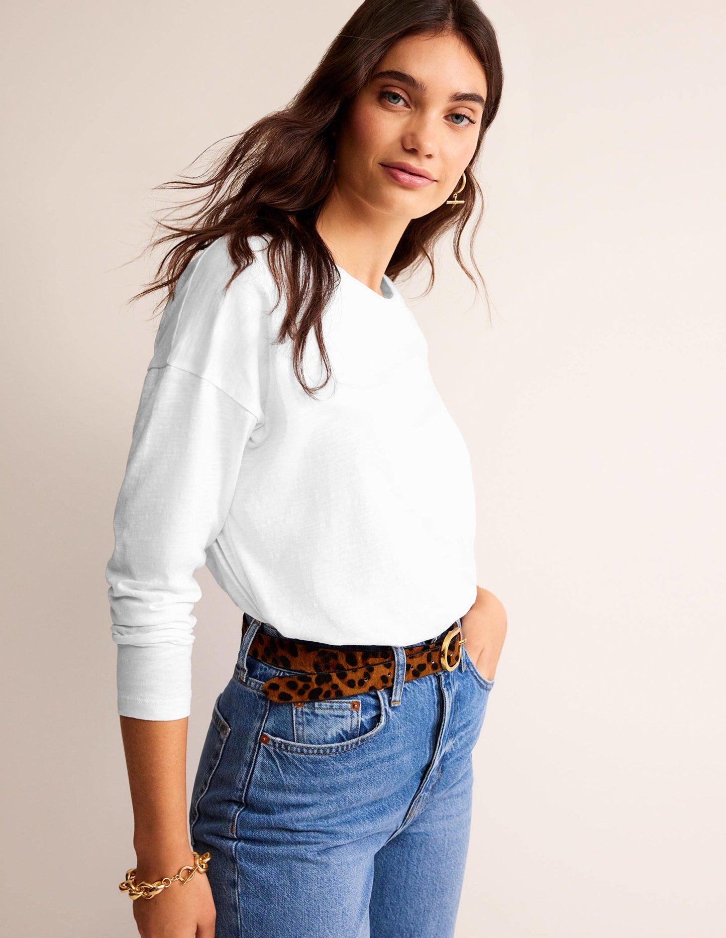 Cotton Dropped Shoulder Top-White
